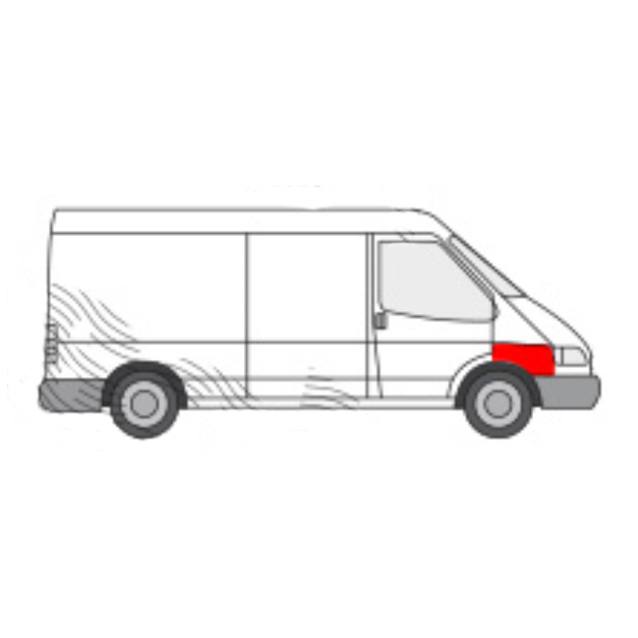 Aripa fata FORD TRANSIT (VE64), 01.1991-09.1994, partea dreapta, inferior, fata; metal galvanizat; pana la prima linie a caroseriei,