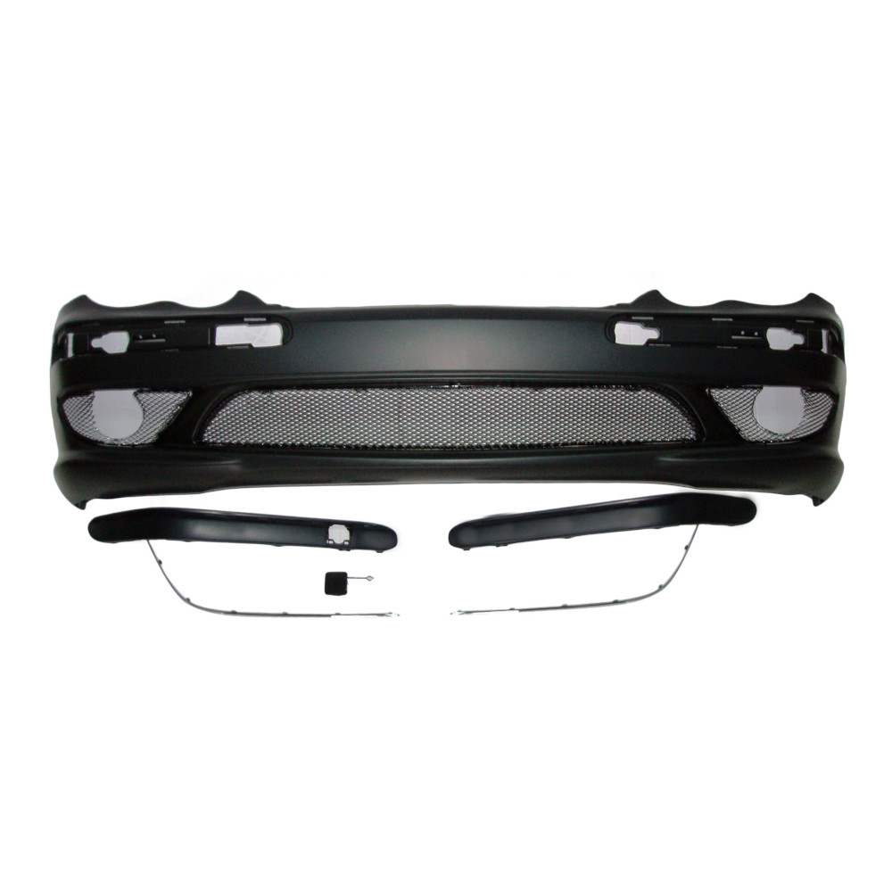 Set bara fata MERCEDES Clasa C (W203) 05.2000-03.2007, grunduit, de vopsit; type AMG; cu grile inferioare, cu bandouri; cu gauri lampa ceata; TUNING,