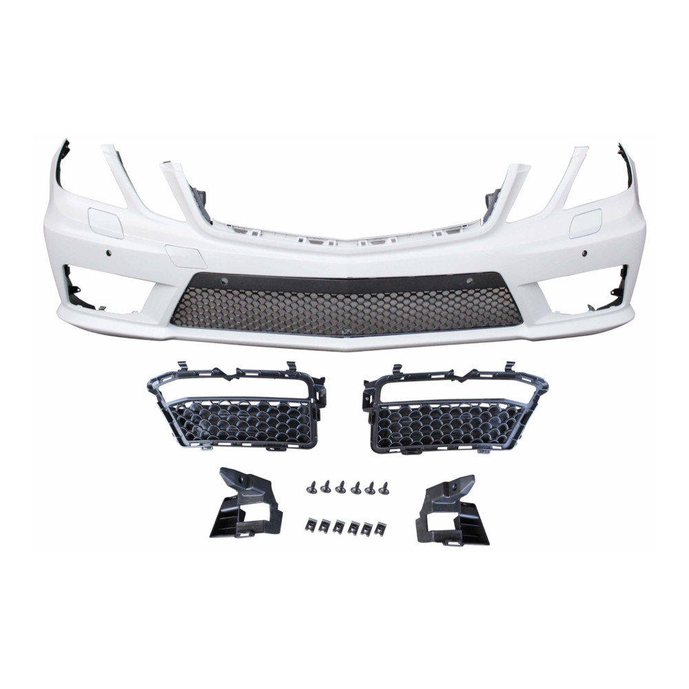 Set bara fata MERCEDES Clasa E (W212) SDN/ESTATE, 09.2009-02.2013, cu 6 gauri spalator si senzori parcare; grunduit, de vopsit; type E63 AMG, cu 6 gauri lumini de zi; cu grile inferioare; TUNING,