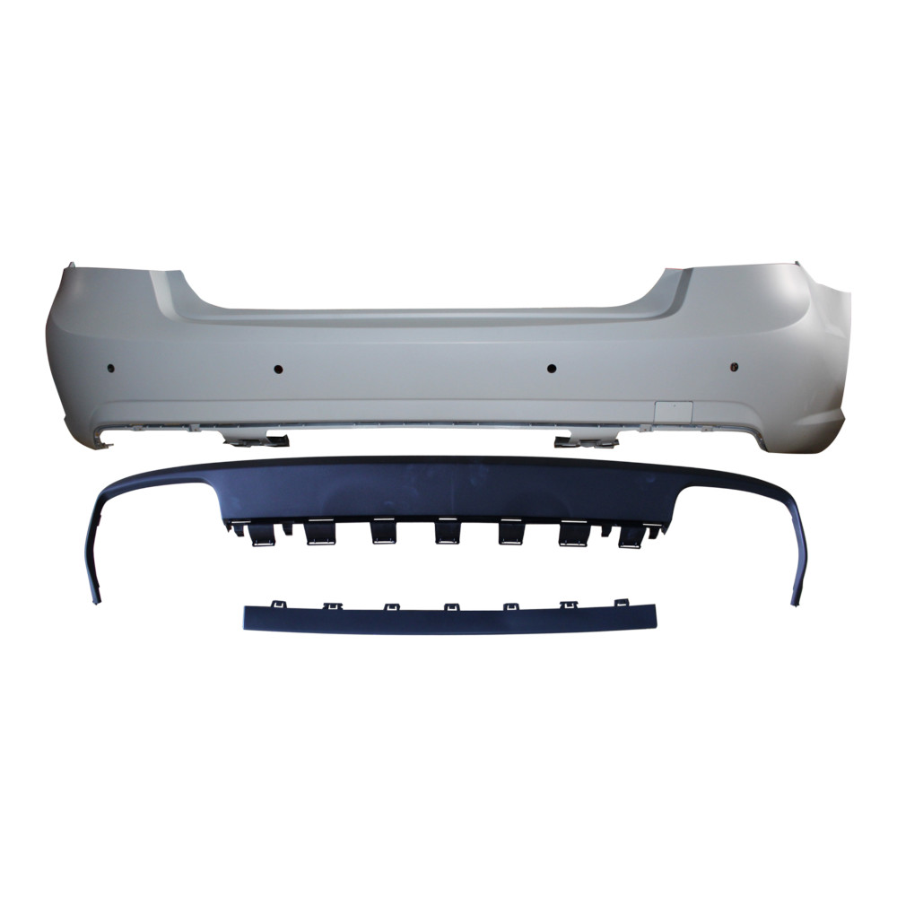 Set bara spate MERCEDES Clasa E (W212) Sedan, 09.2009-02.2013, cu gauri senzori parcare; grunduit, de vopsit; type E63 AMG; cu spoiler; cu gauri pentru conducte de evacuare dublu; TUNING,