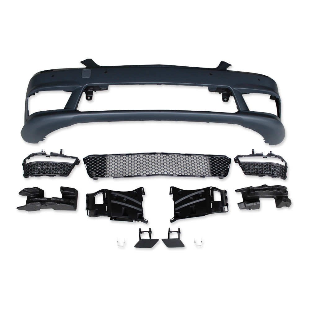 Set bara fata MERCEDES Clasa S (W221) 09.2005-09.2013, cu 6 gauri spalator si senzori parcare; grunduit, de vopsit; type S65 AMG, cu 6 gauri lumini de zi; cu grile inferioare; TUNING,