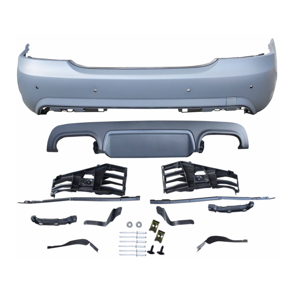 Set bara spate MERCEDES Clasa S (W221) 09.2005-09.2013, cu gauri senzori parcare; grunduit, de vopsit; type S65 AMG; cu elemente de fixare, cu spoiler; cu gauri pentru conducte de evacuare dublu; TUNING,