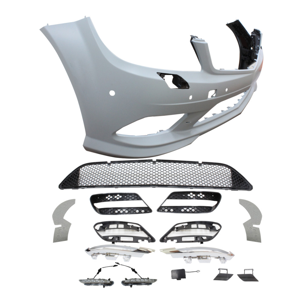 Set bara fata MERCEDES C-CLASS (W204), 03.07-03.2011, cu 6 gauri spalator si senzori parcare; grunduit, de vopsit; type AMG, cu 6 gauri lumini de zi; cu grile inferioare; cu LED daylight; TUNING,