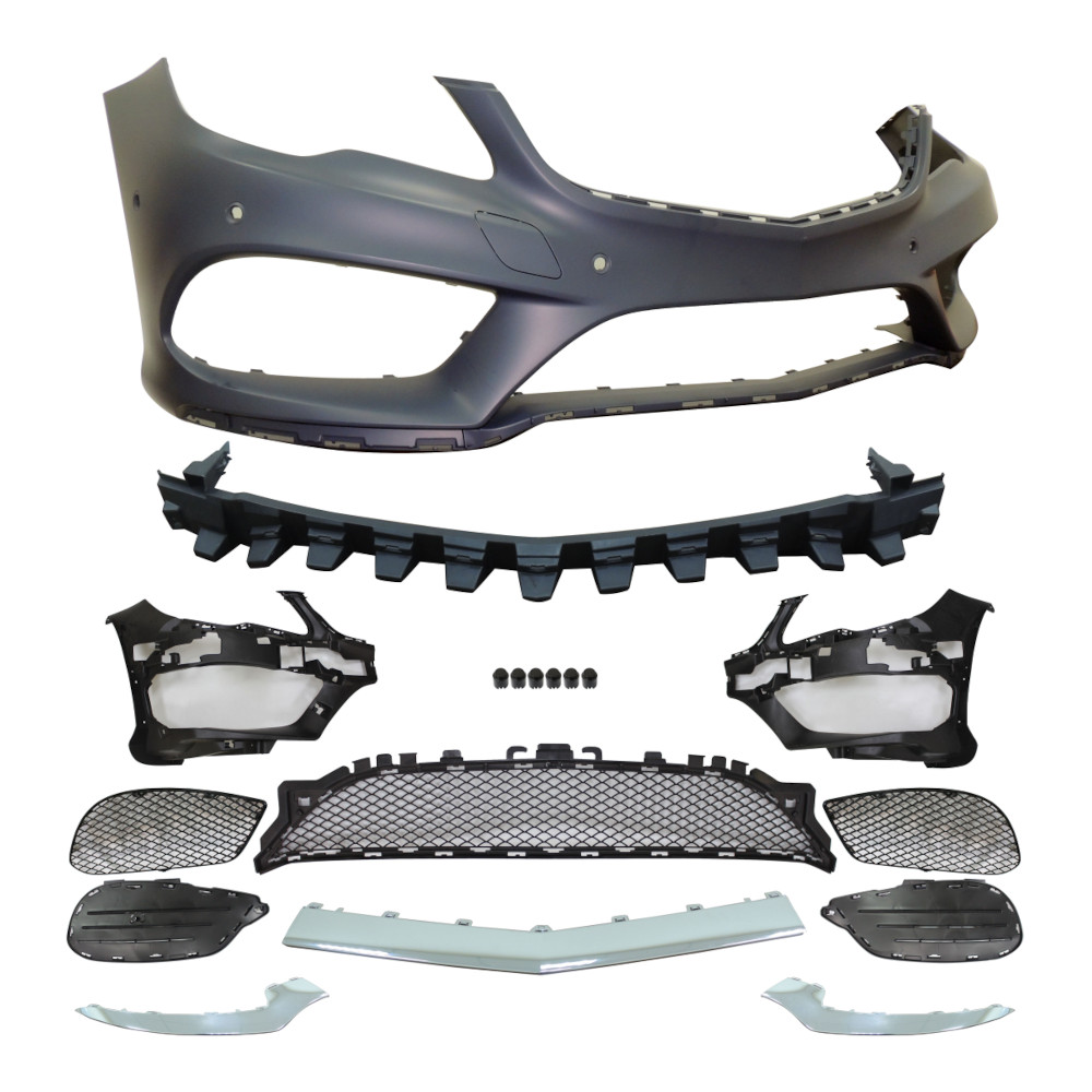 Set bara fata MERCEDES Clasa E COUPE/CABRIO (C207), 01.2013-, cu / fara capac senzor parcare, cu 6 gauri senzori parcare; grunduit, de vopsit; type AMG; cu grile inferioare, cu bandouri; cu functie asistent de parcare; TUNING,