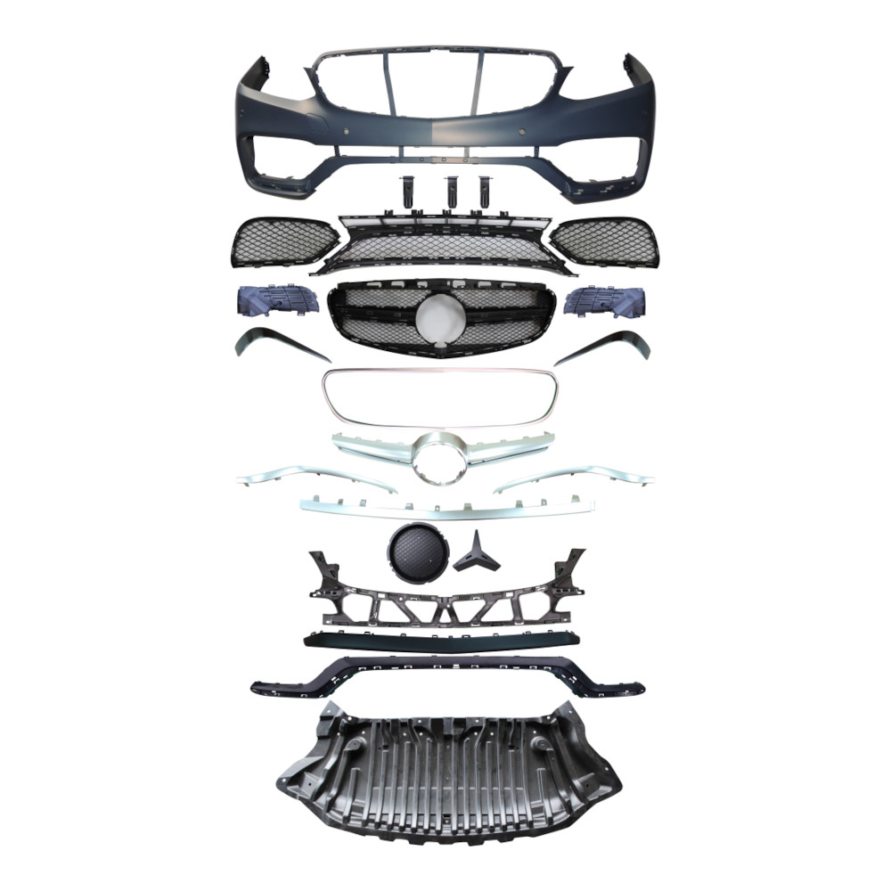 Set bara fata MERCEDES Clasa E (W212) SDN/ESTATE, 02.2013-, cu 6 gauri senzori parcare; grunduit, de vopsit; type E63 AMG; cu grile, cu bandouri; TUNING,