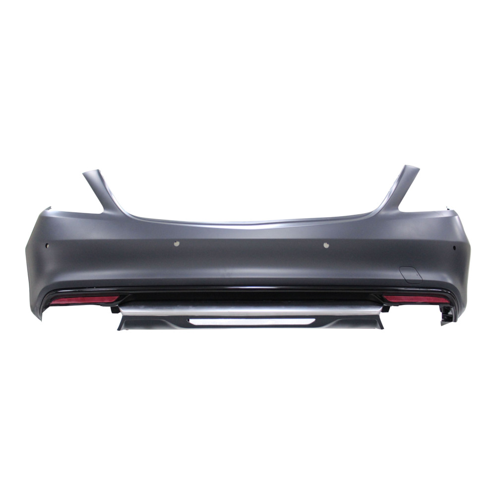 Set bara spate MERCEDES Clasa S (W222), 08.2013-08.2017, cu ornamente crom, cu catadioptri, cu gauri senzori parcare; grunduit, de vopsit; type S65 AMG; cu grila inferiorae, cu elemente de fixare, cu spoiler; cu gauri pentru conducte de evacuare dublu