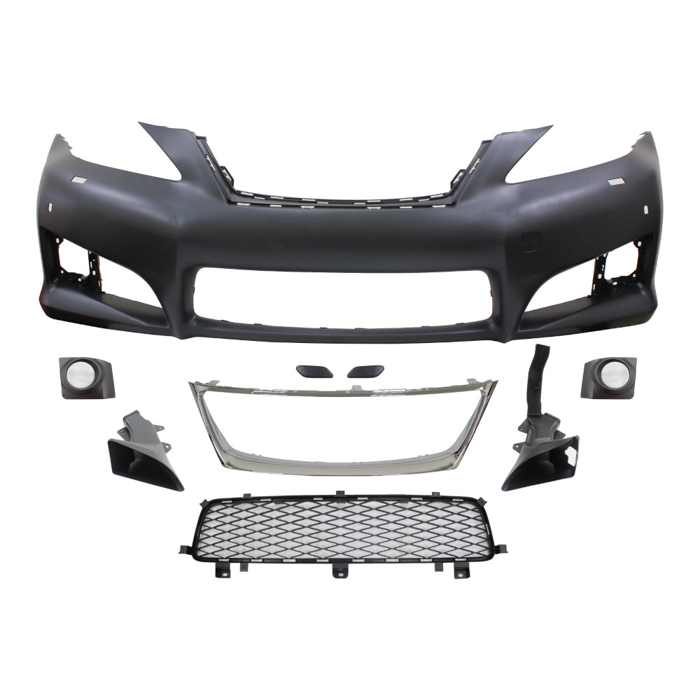 Set bara fata LEXUS IS (XE2), 03.2009-04.2013, cu rame cromate, cu gauri spalator si senzori parcare; grunduit, de vopsit; type F-SPORT; cu grile inferioare; cu conducte de aer cu frana; cu gauri lampa ceata; TUNING,