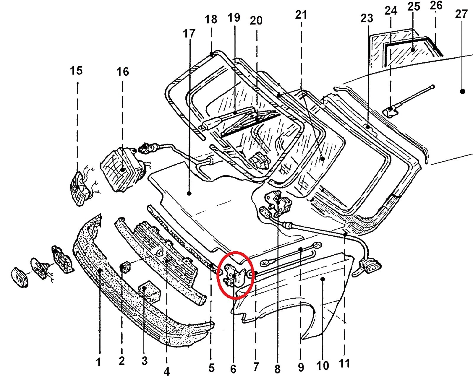 Suport capota motor Renault R5, partea dreapta, original 7750752784