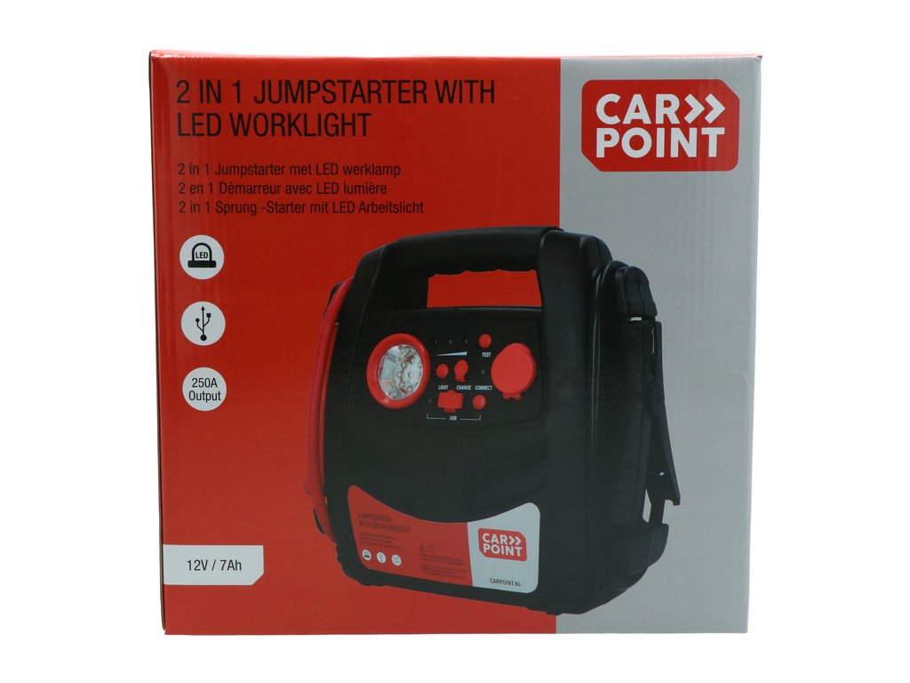 Robot pornire Carpoint 12V 7Ah, starter 250Amp, lanterna LED si sursa curent