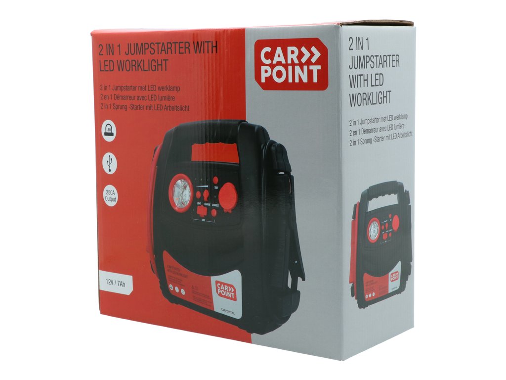 Robot pornire Carpoint 12V 7Ah, starter 250Amp, lanterna LED si sursa curent