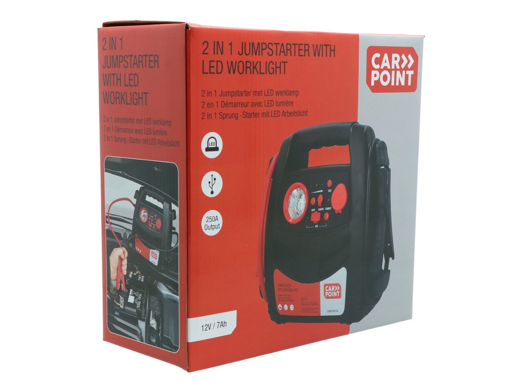 Robot pornire Carpoint 12V 7Ah, starter 250Amp, lanterna LED si sursa curent