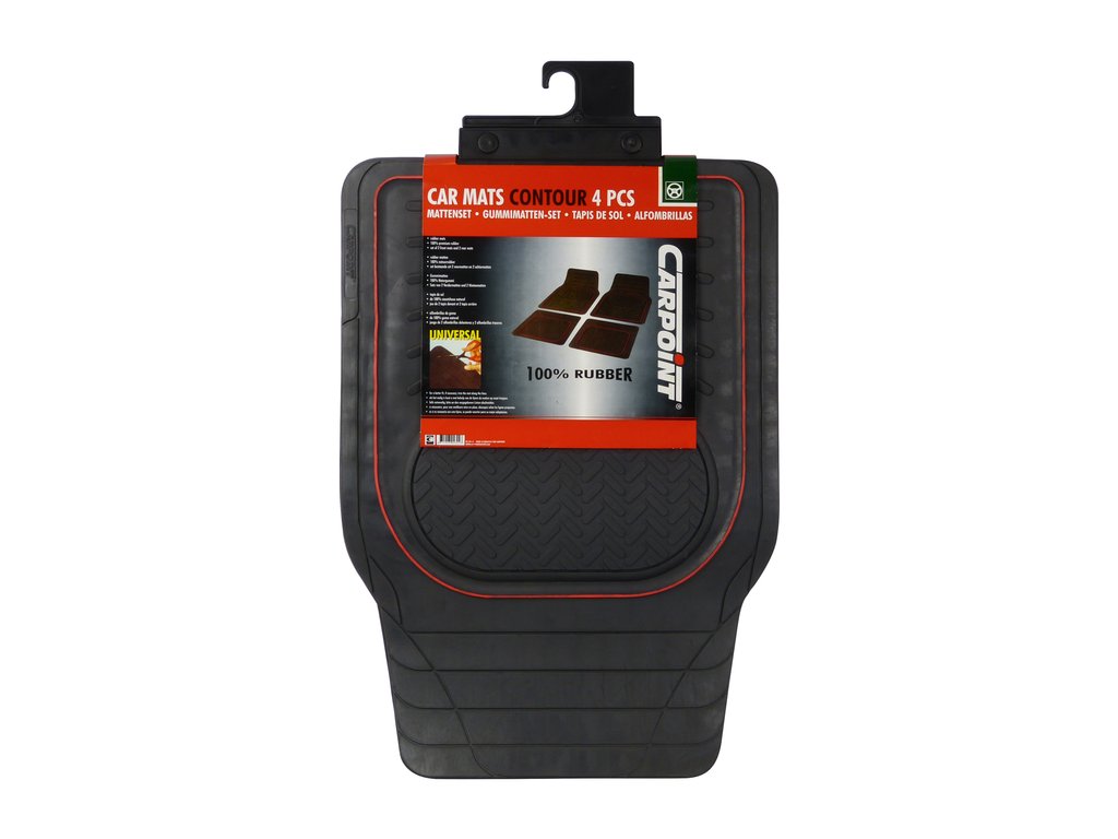Covorase auto din cauciuc Carpoint universale cu dunga rosie, 4 buc.