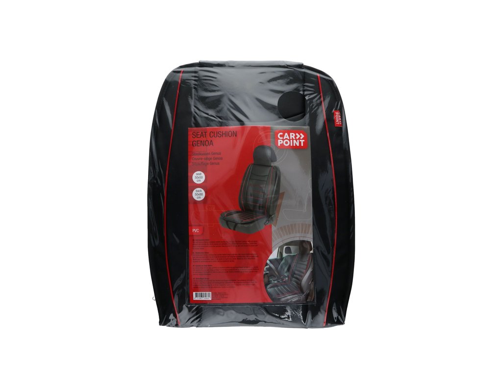 Husa protectie scaun Genoa Carpoint, 1 bucata, fixare benzi elastice, sezut 50x50, spatar 50x88cm incluzand tetiera, cu dunga rosie