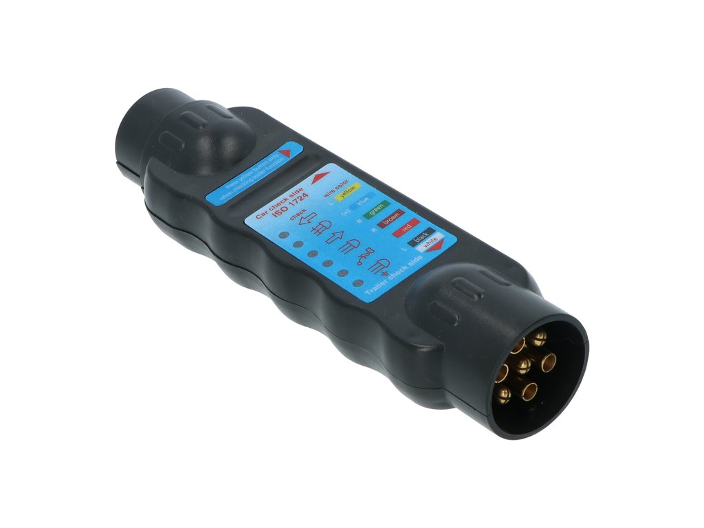 Tester cu led Carpoint pentru lumini remorca 12V cu 7 pini fisa si priza, cu 2 adaptori pentru fisa de 13 pini