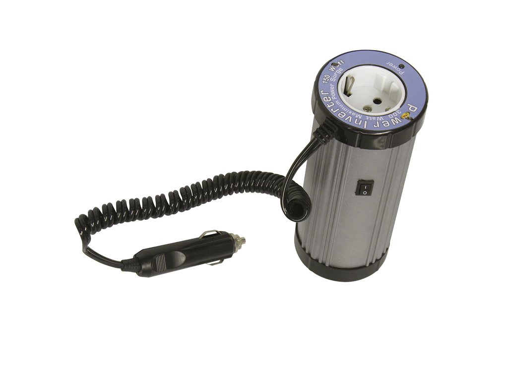 Invertor de tensiune auto Carpoint 12V-230V 150W 50-60Hz model rotund cu protectie supra-sarcina baterie descarcata supravoltaj scurt-circuit temperatura ridicata