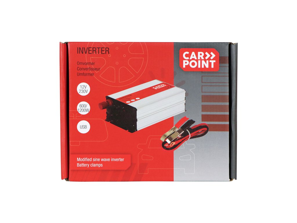 Invertor de tensiune auto Carpoint 12V-230V 600W 50Hz cu protectii la supra-sarcina , scurt-circuit, Port USB