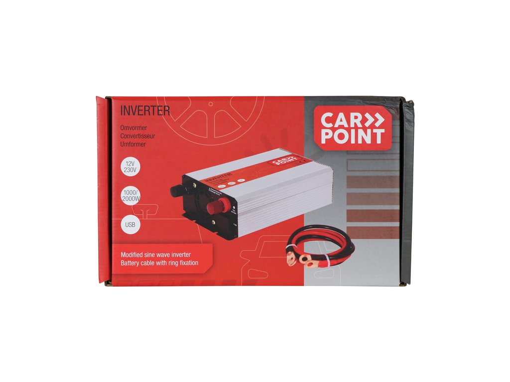 Invertor de tensiune auto Carpoint 12V-230V 1000W 50Hz cu protectii la supra-sarcina , scurt-circuit, Port USB