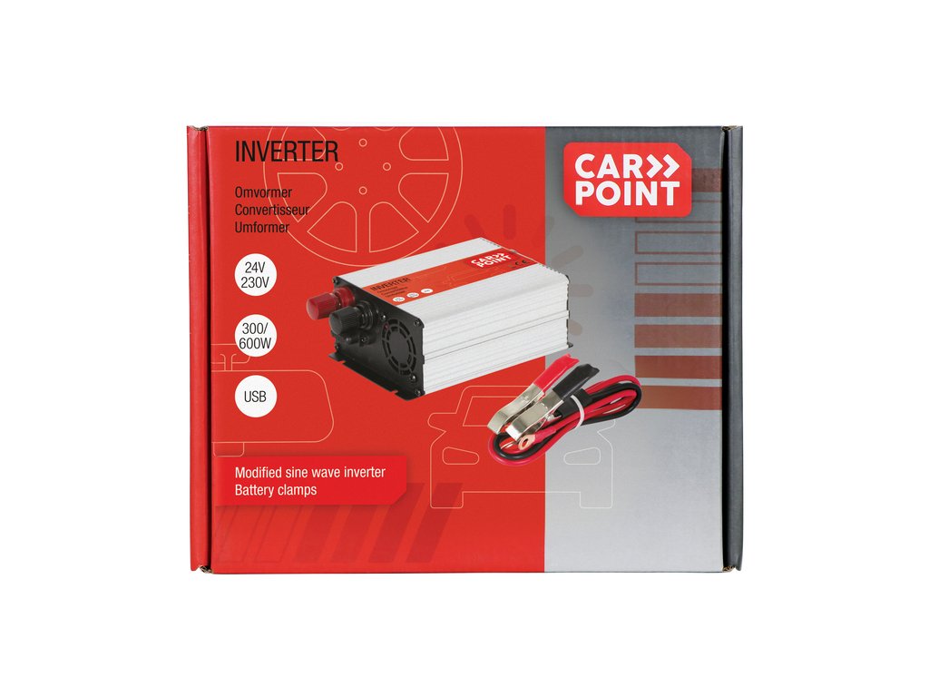 Invertor de tensiune auto Carpoint 24V-230V 300W 50Hz cu protectii la supra-sarcina , scurt-circuit, Port USB