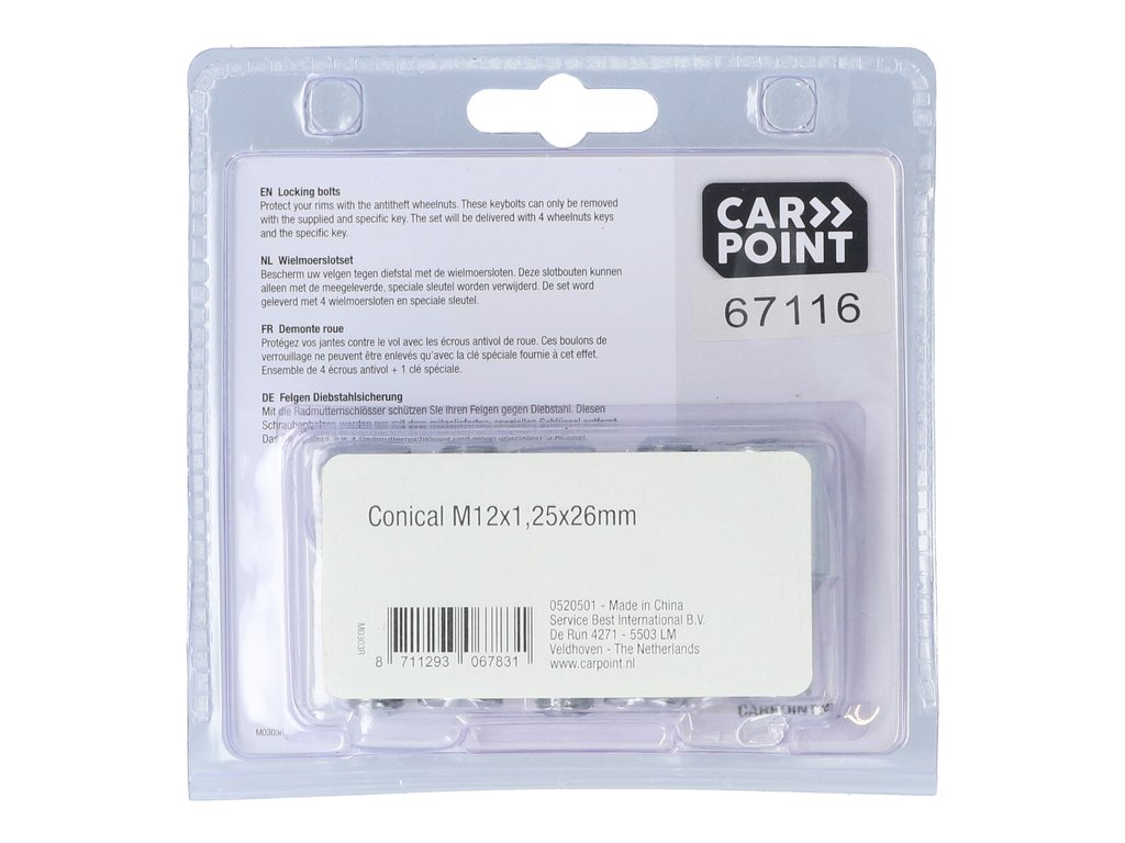 Set prezoane auto antifurt Carpoint tip A, M12x1,25x26mm pentru Citroen Fiat Peugeot Lada Seat Skoda Volvo