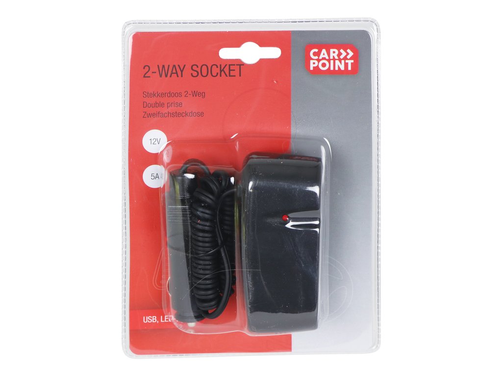 Priza auto dubla Carpoint cu 2 iesiri de bricheta 2 x 12 V max. 5A si 1 pentru USB 5V 1A si lumina