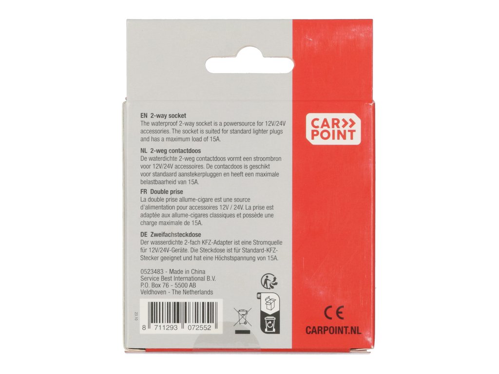 Priza auto dubla Carpoint 12-24V max. 15A suplimentara cu cablu de 15cm., 1 buc.