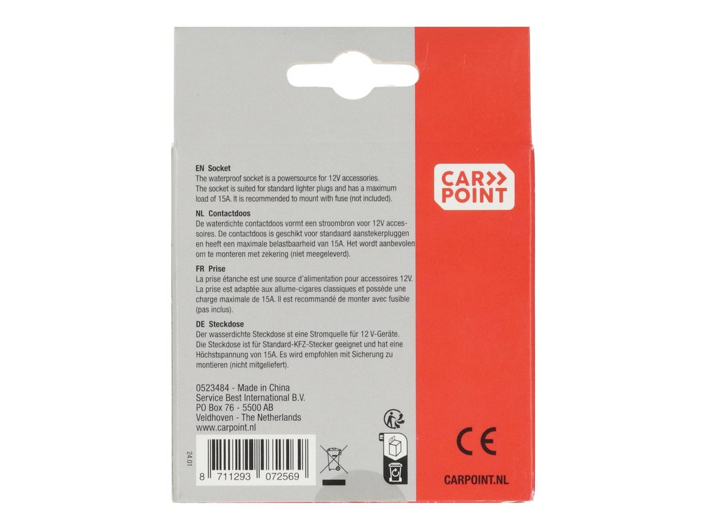 Priza auto simpla Carpoint 12V, max .15A suplimentara cu cablu de 13cm., 1 buc.