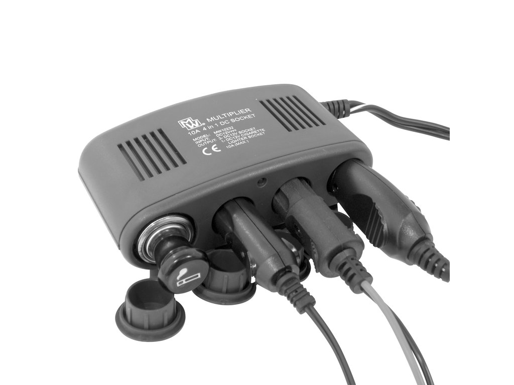 Priza auto multipla Carpoint cu 4 iesiri de 12V, max 10A, cablu de 125cm