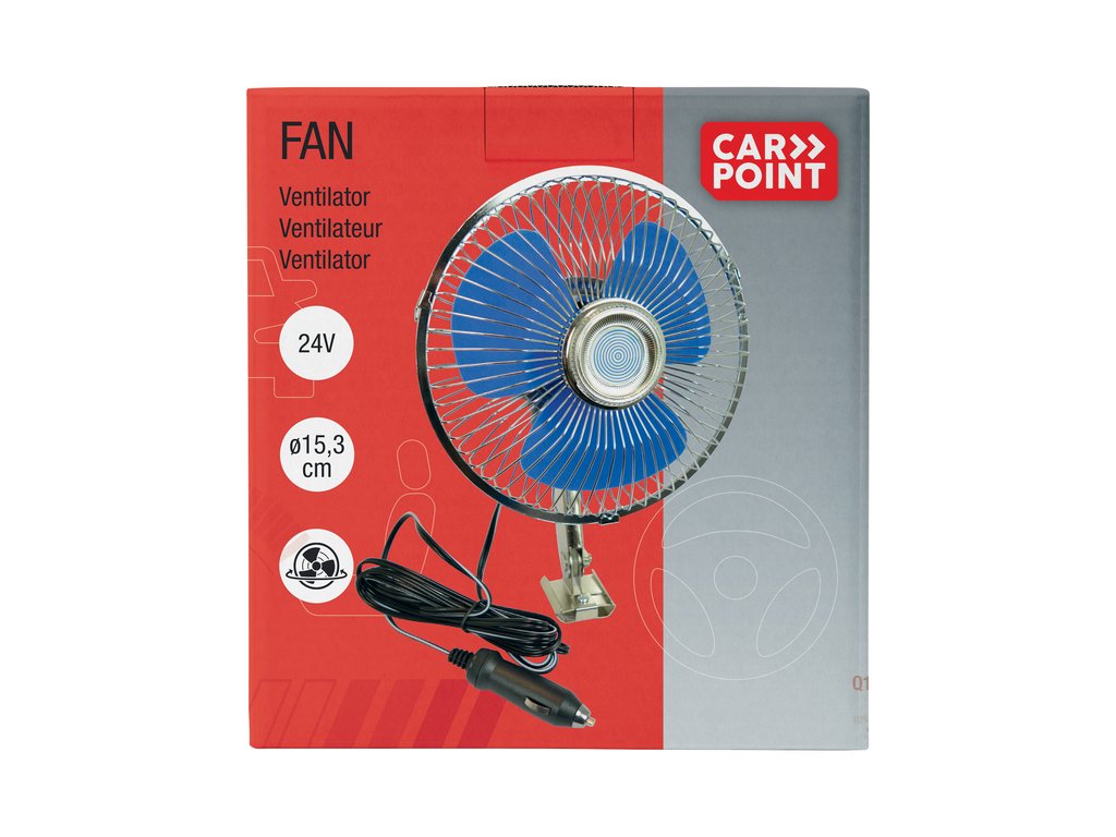 Ventilator auto Carpoint 24V cu rama metalica , oscilant , fixare cu suruburi, diametru 15.30 cm