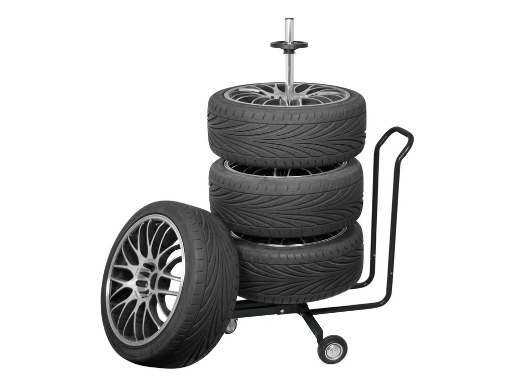 Stand de aluminiu Carpoint cu roti pentru depozitare rotii : anvelope cu jante (pentru jante de pana la 18 inches si latime max. 265 mm)