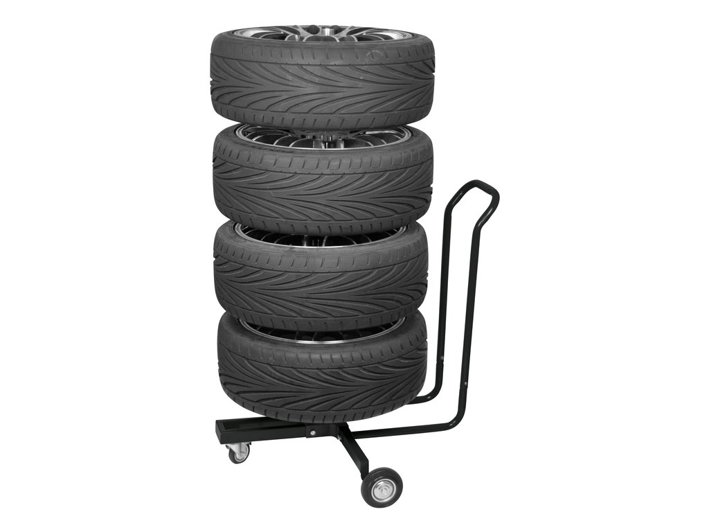 Stand de aluminiu Carpoint cu roti pentru depozitare rotii : anvelope cu jante (pentru jante de pana la 18 inches si latime max. 265 mm)