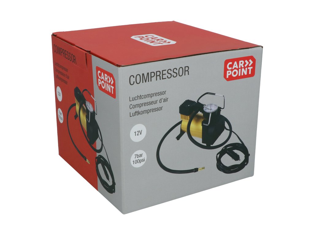 Compresor auto Carpoint ''BIG'' 12V 100psi/7bar max 14A 35l/m cu manometru si adaptori