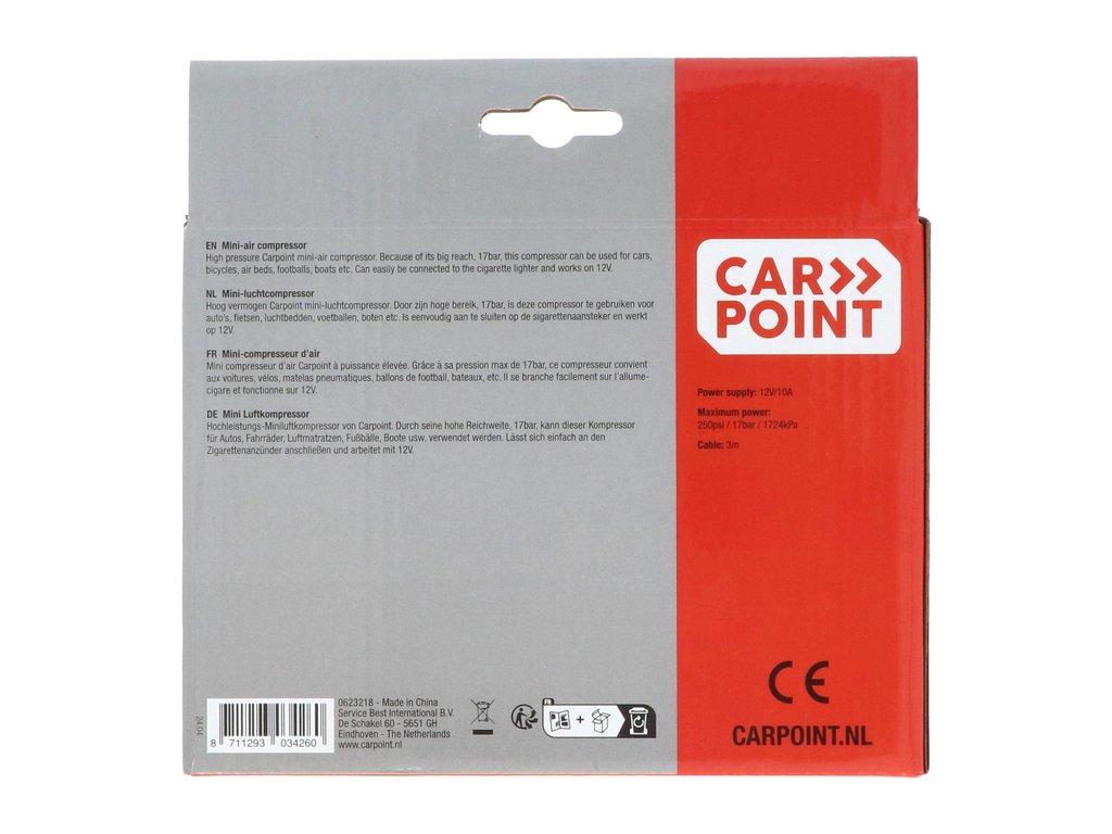 Compresor auto Carpoint 12V 16bari cu fisa bricheta si adaptori