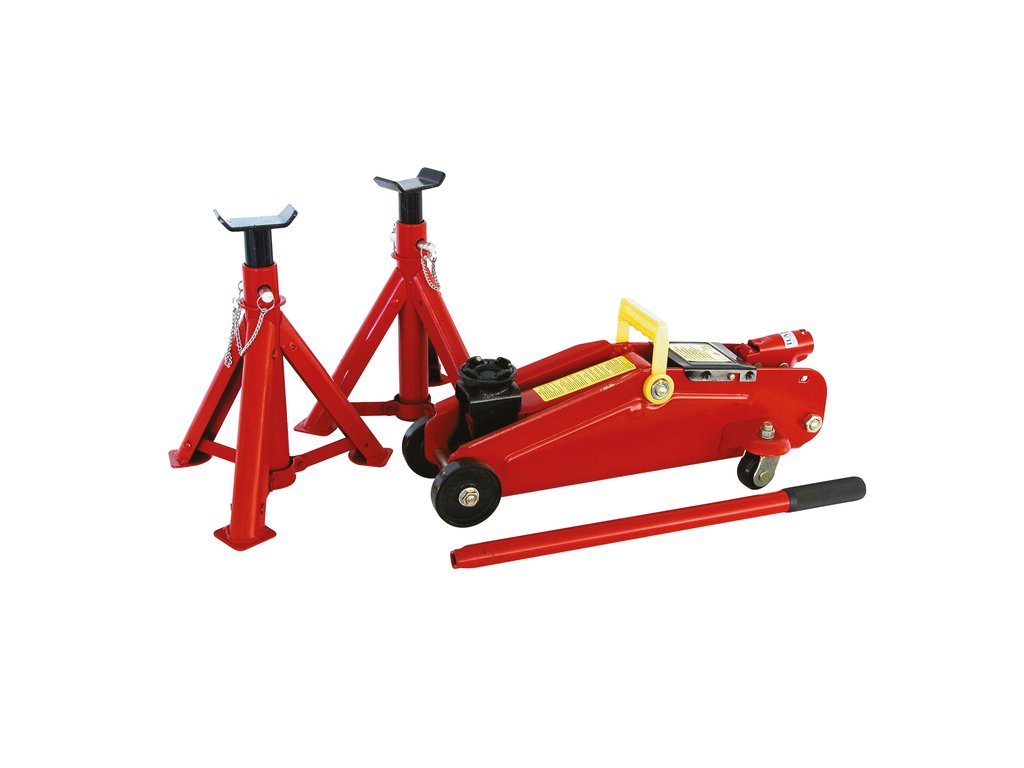 Cric hidraulic tip crocodil Carpoint 2000 kg pe roti cu deschidere maxima de 31 cm si 2 suporti de sustinere