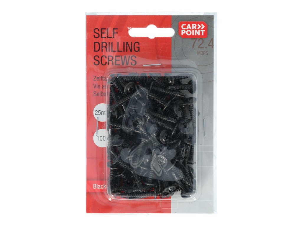 Set 100 holsuruburi autofiletate Carpoint negre, lungime 25mm, diametru fi 4mm