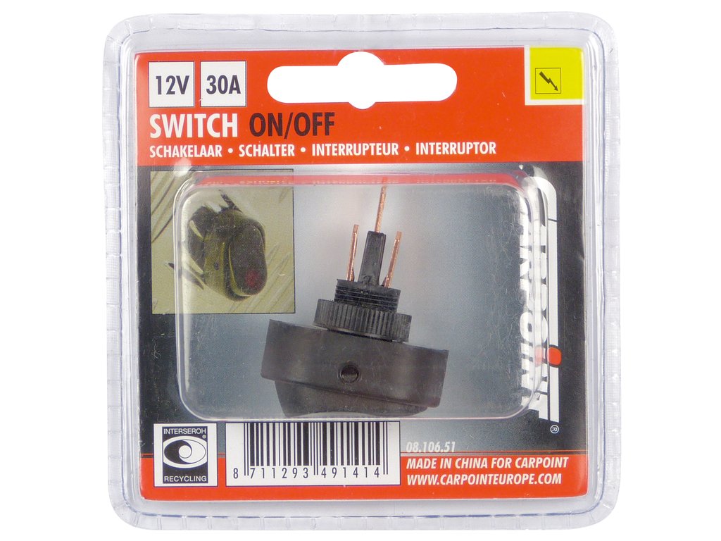 Intrerupator auto Carpoint 12V 30A cu led Rosu , 31,20 x 20,00 mm
