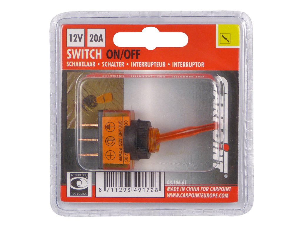 Intrerupator auto Carpoint 12V 20A ON/OFF , orange, comutator cu 2 papuci electrici