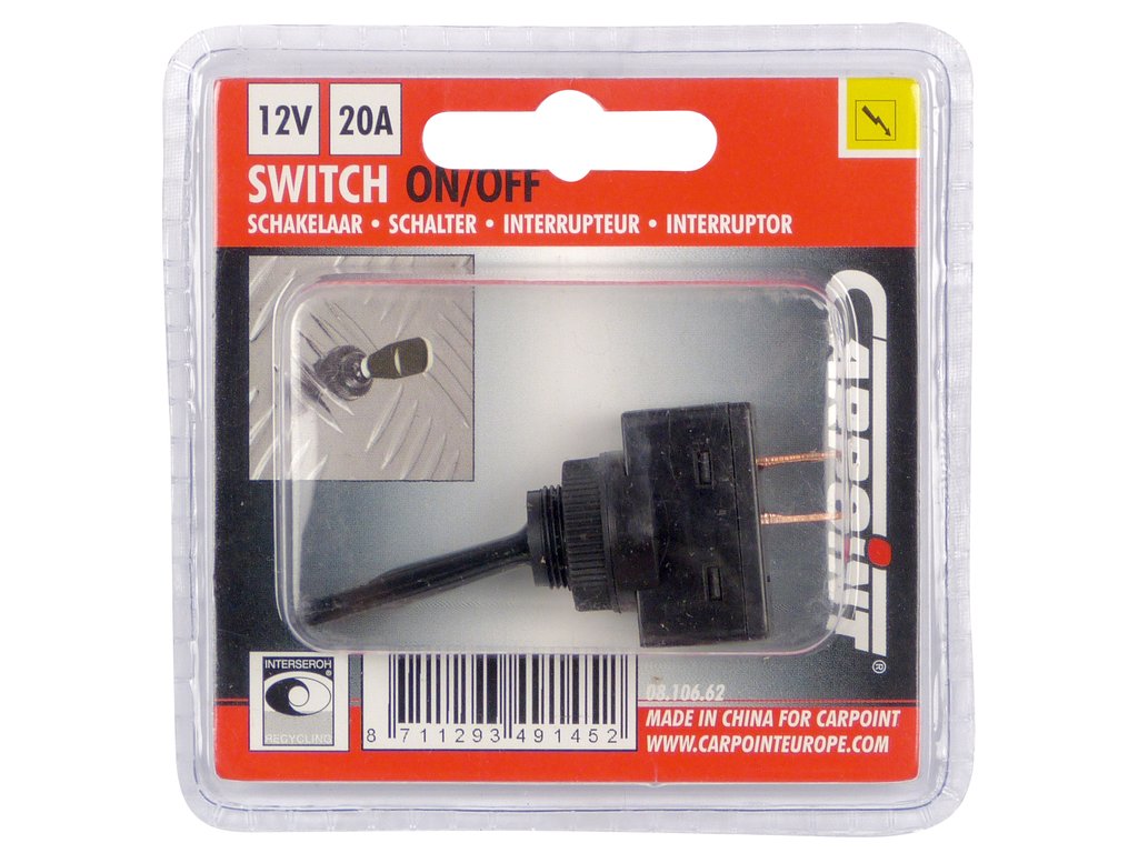 Intrerupator auto Carpoint 12V 20A ON/OFF , negru comutator cu 2 papuci electrici