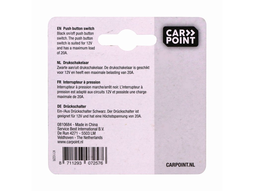 Intrerupator auto Carpoint 12V 20A rotund diametru 16,10mm , buton cu revenire , negru