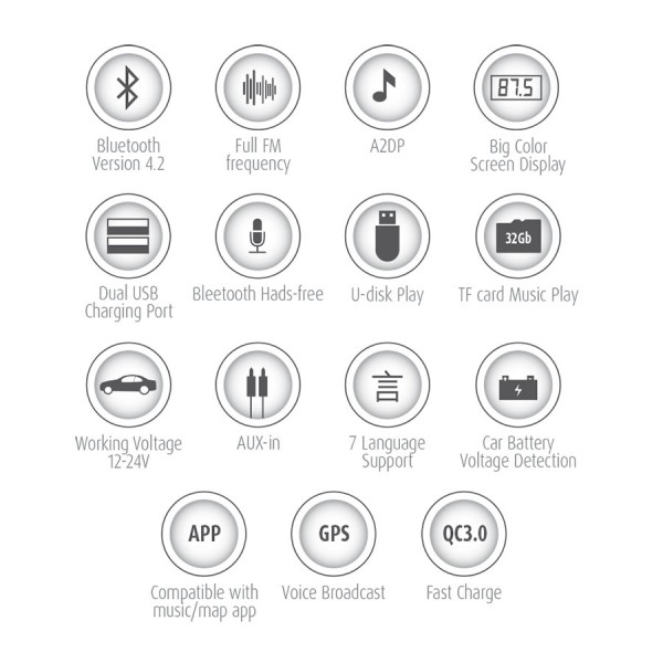 Modulator FM Bluetooth, HandsFree, cu display LCD 1.77 inch, 2 iesiri USB 5V 1A/3A, indicator voltaj baterie