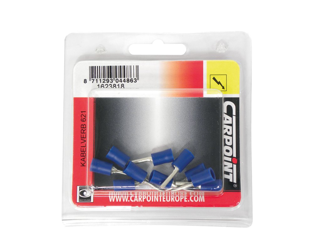 Papuci electrici izolati, tata, albastru cu pin din sarma, 1,9 mm, lungime 21,0 mm, crimpat, 621, 10 terminale la blister Carpoint