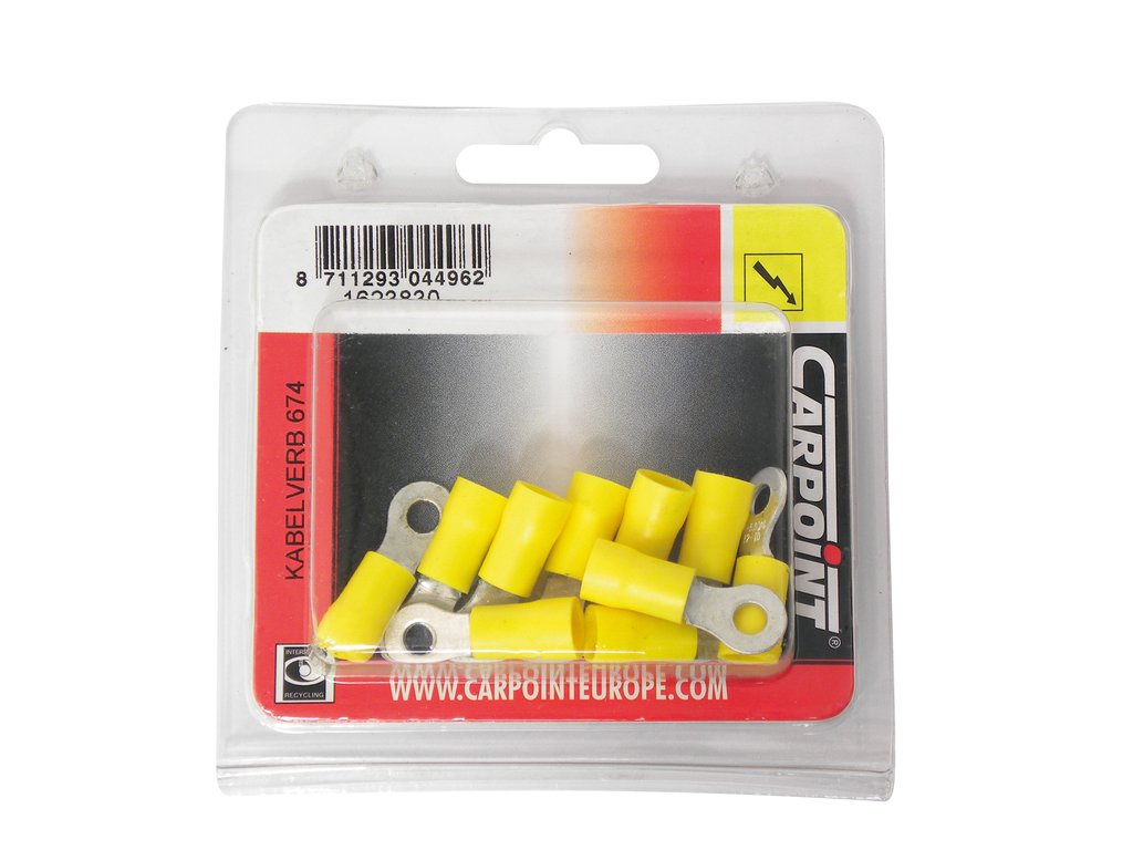 Papuci electrici izolati, galben cu Inel, 4,3 mm, lungime 26,50 mm, crimpat, 674, 10 terminale la blister Carpoint
