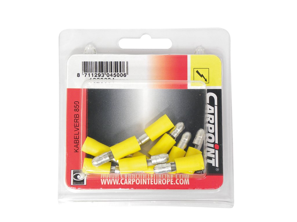 Papuci electrici izolati, tata, galben Rotund, 5,00 mm, lungime 24,80 mm, crimpat, 850, 10 buc. la blister Carpoint