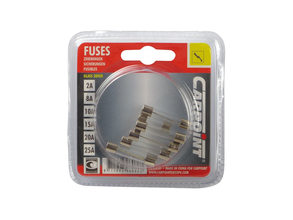 Set 6 sigurante auto Carpoint de sticla asortate 8-30A , lungime 30 mm , pentru radio