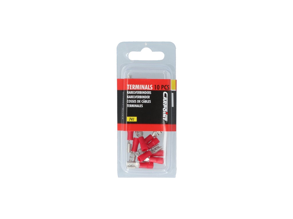 Papuci electrici izolati, tata, rosu Plat, terminale pe cablu, 4,8x0,8mm, lungime 18,7 mm, crimpat, 741, 10 terminale la blister Carpoint