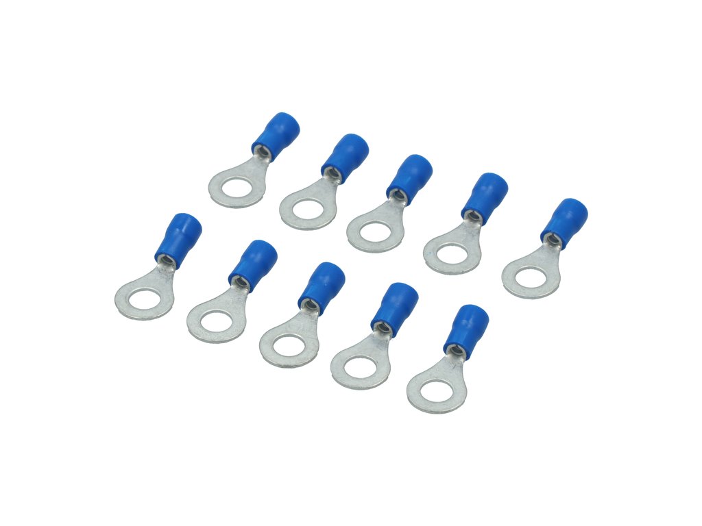 Papuci electrici izolati, albastru cu Inel, terminale pe cablu, 6,4 mm, lungime 26,00 mm, crimpat, 560, 10 terminale la blister Carpoint
