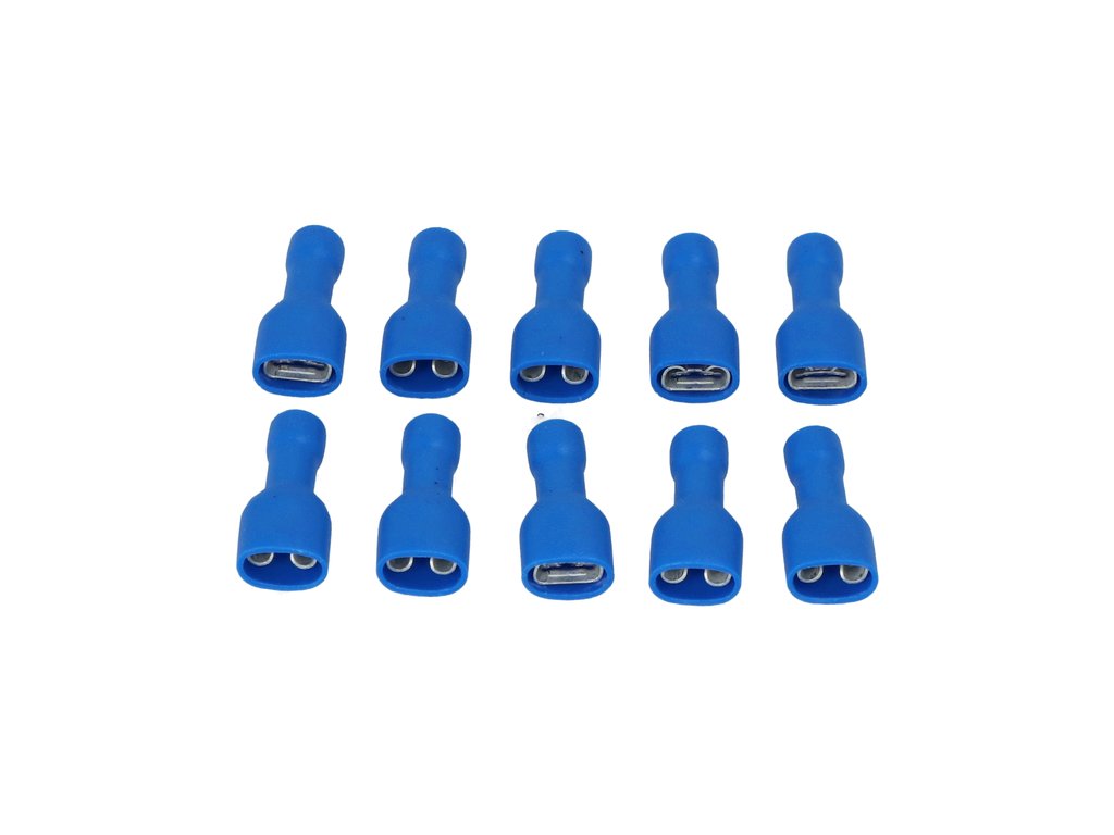 Papuci electrici izolati, mama, albastru Plat, terminale pe cablu, 6,3x0,8mm, lungime 21,3 mm, crimpat, 1542, 10 buc. la blister Carpoint