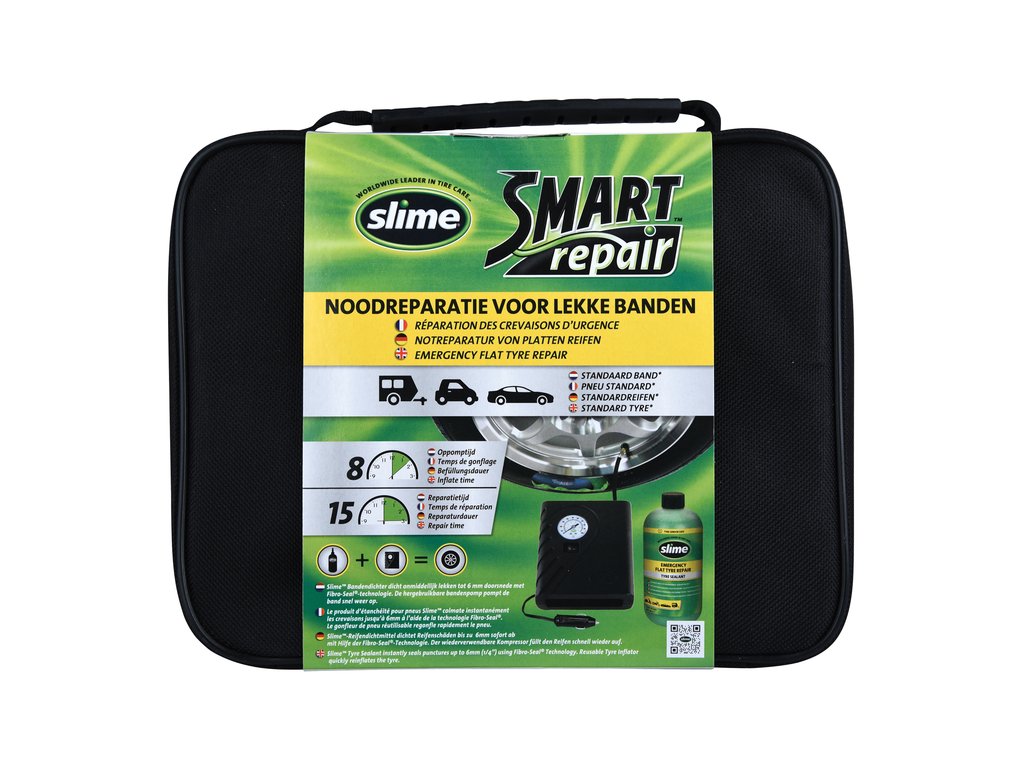 Kit Anti-Pana Slime Smart Repair 473ml + Compresor aer 12V pentru anvelope fara camera lichid reparatie pana instant