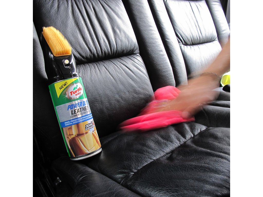 Spray curatare si intretinere tapiterie din piele, cu perie Turtle Wax Power Out Leather 400ml