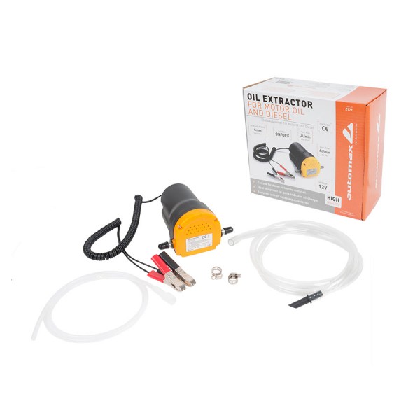 Pompa scos ulei si motorina electrica 12V 5A, debit 3 l/min (ulei), 4 l/min (diesel) , tub 6mm + furtun 12mm