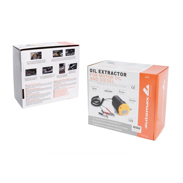 Pompa scos ulei si motorina electrica 12V 5A, debit 3 l/min (ulei), 4 l/min (diesel) , tub 6mm + furtun 12mm